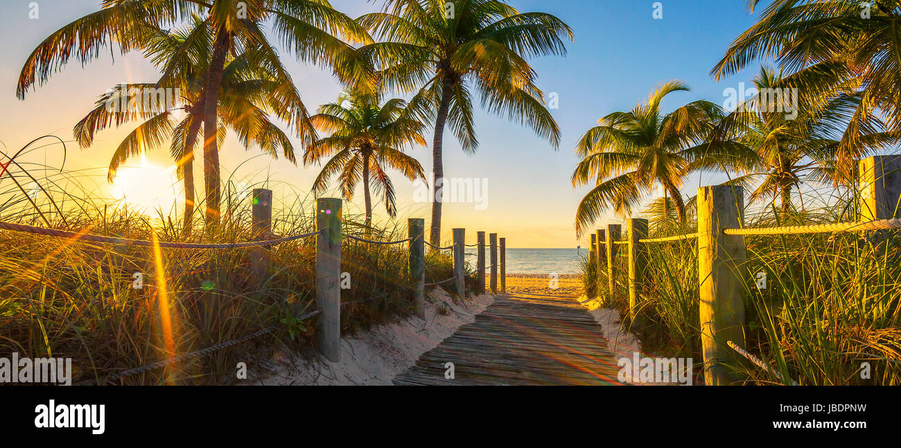 Passage vers la plage au lever du soleil- Key West, États-Unis Banque D'Images
