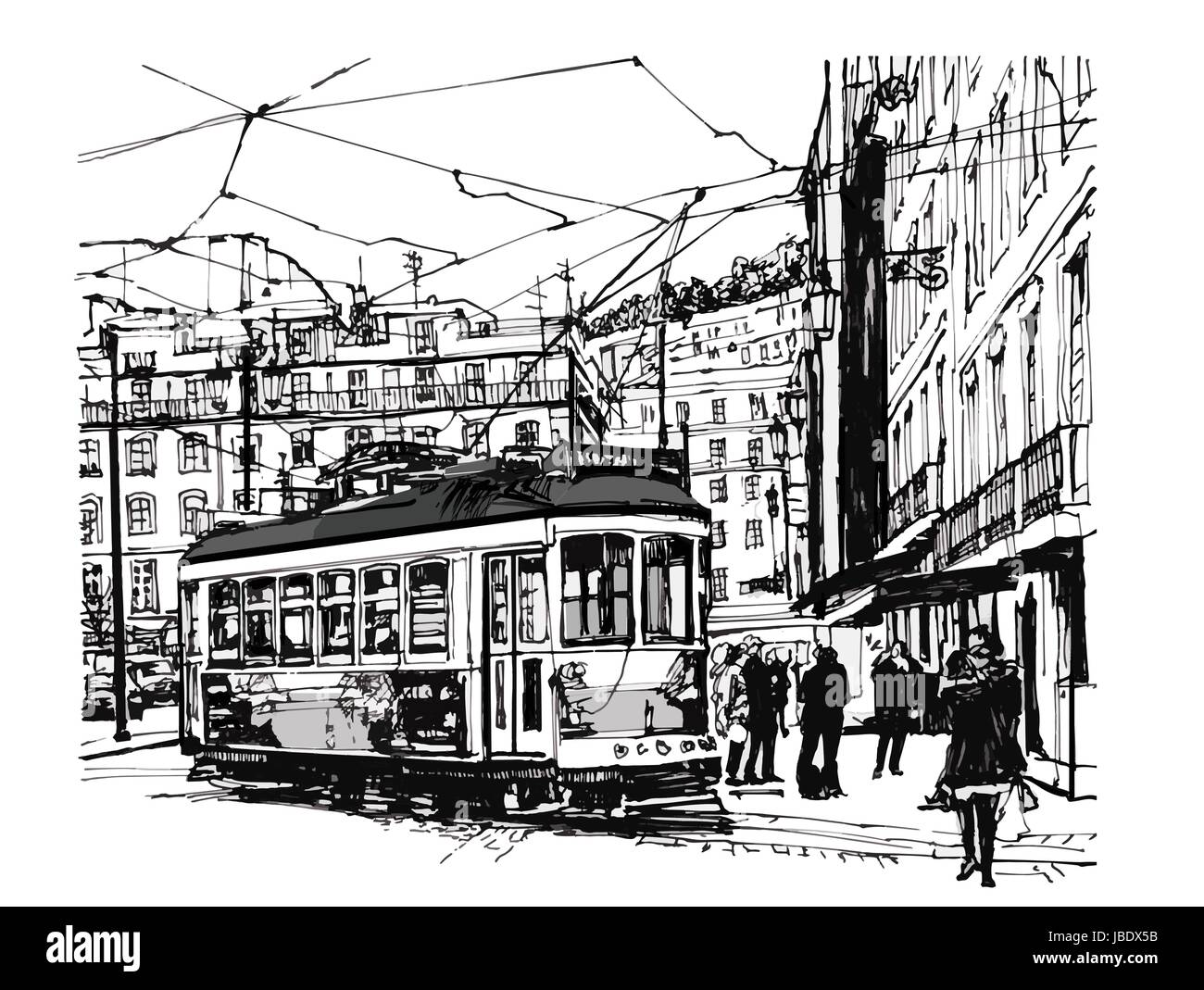 Le Tramway à Lisbonne - vector illustration Illustration de Vecteur