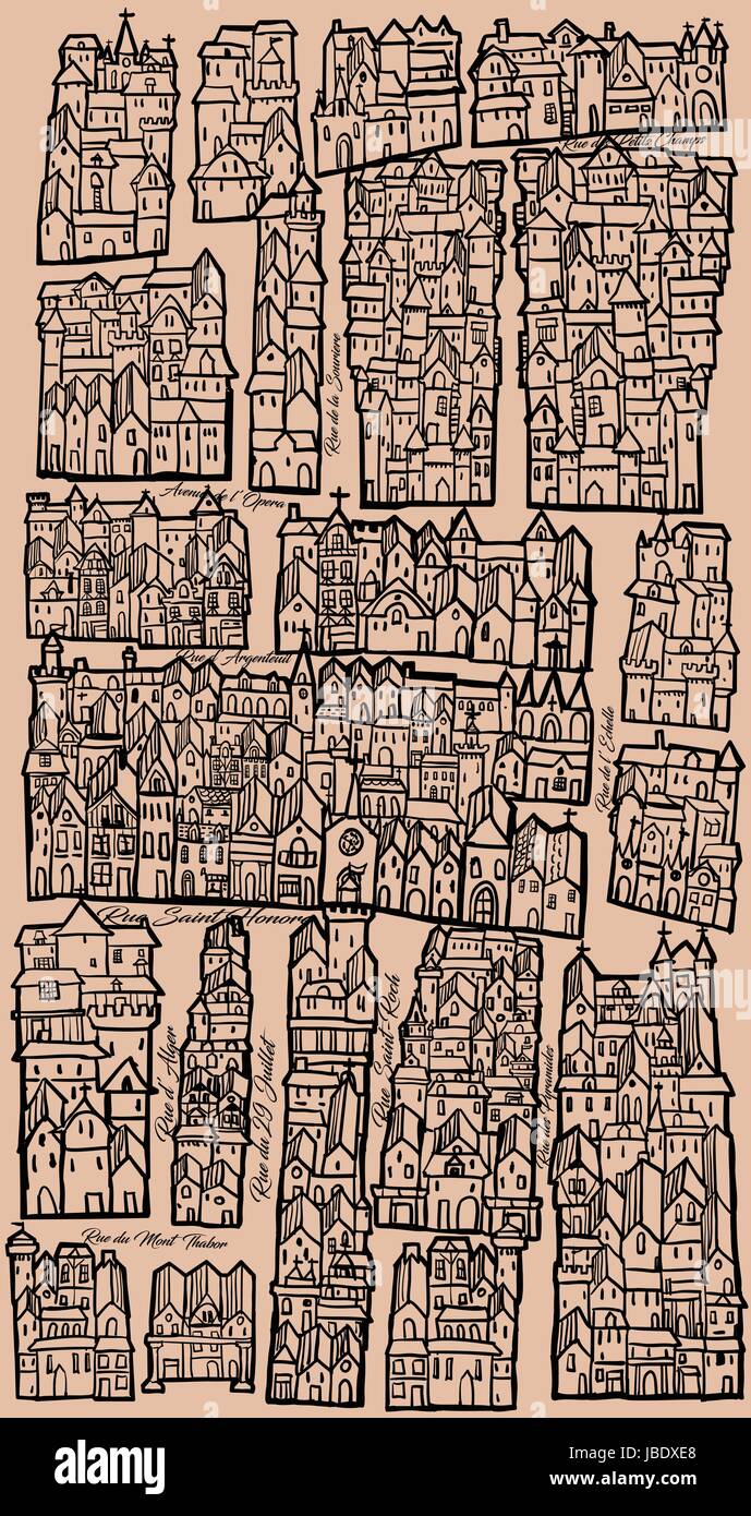 Ancienne carte imaginaire inspiré par l'ancien moyen age, nice pour papier d'emballage d'origine - vector illustration Illustration de Vecteur