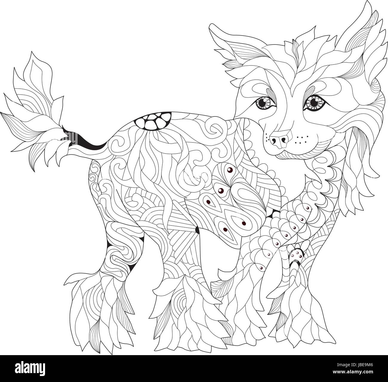 Style zentangle chien aux lignes épurées pour un livre à colorier pour anti stress, T - shirt, tatouages et autres décorations Illustration de Vecteur