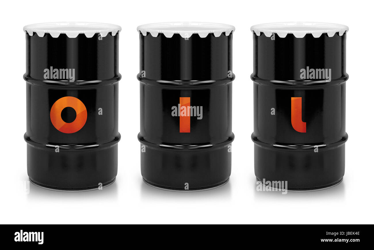 Barils de pétrole et de l'huile sur fond blanc isolé. (With clipping path) travail Banque D'Images
