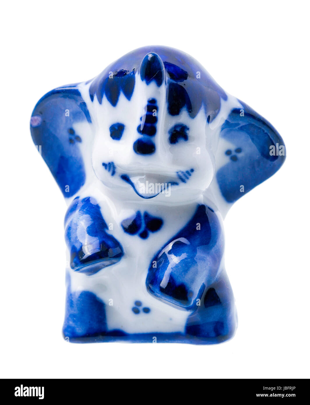 Figurine éléphant blanc - bleu sur fond blanc Banque D'Images