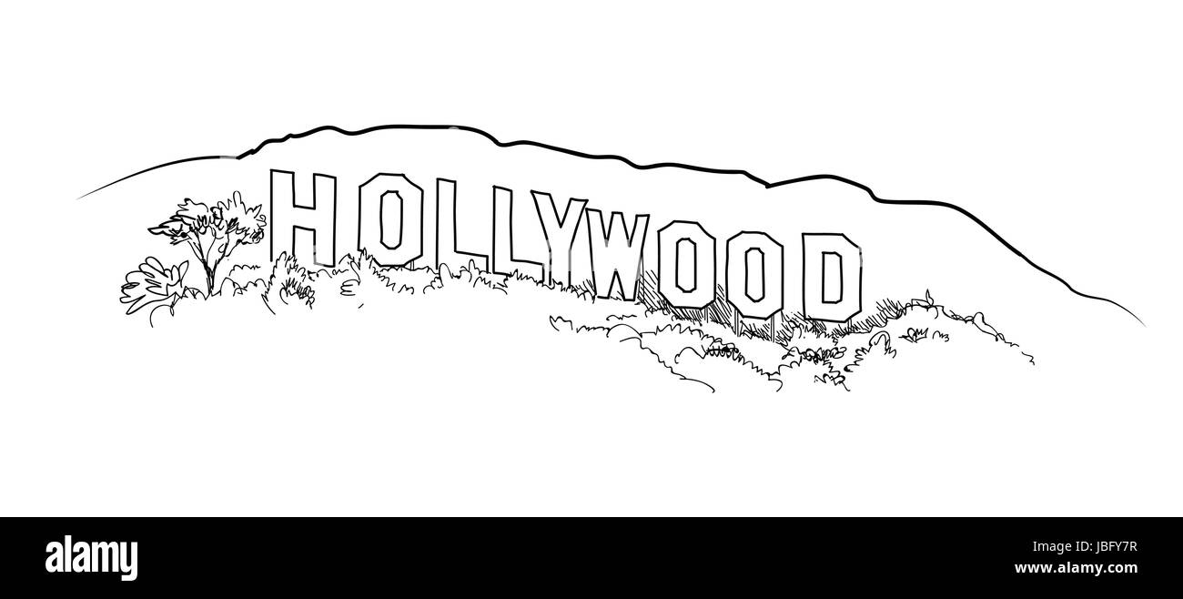 Gravure panneau Hollywood Hollywood Hill vue paysage. Illustration de Vecteur