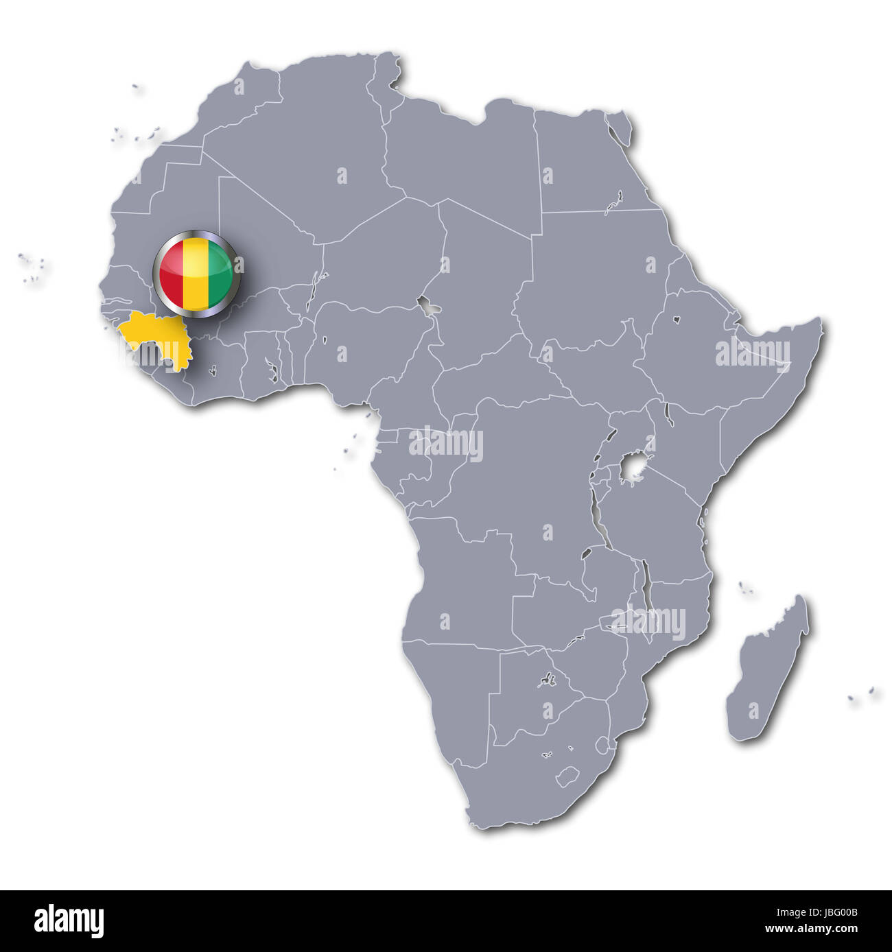 Carte de l'Afrique avec la Guinée Banque D'Images