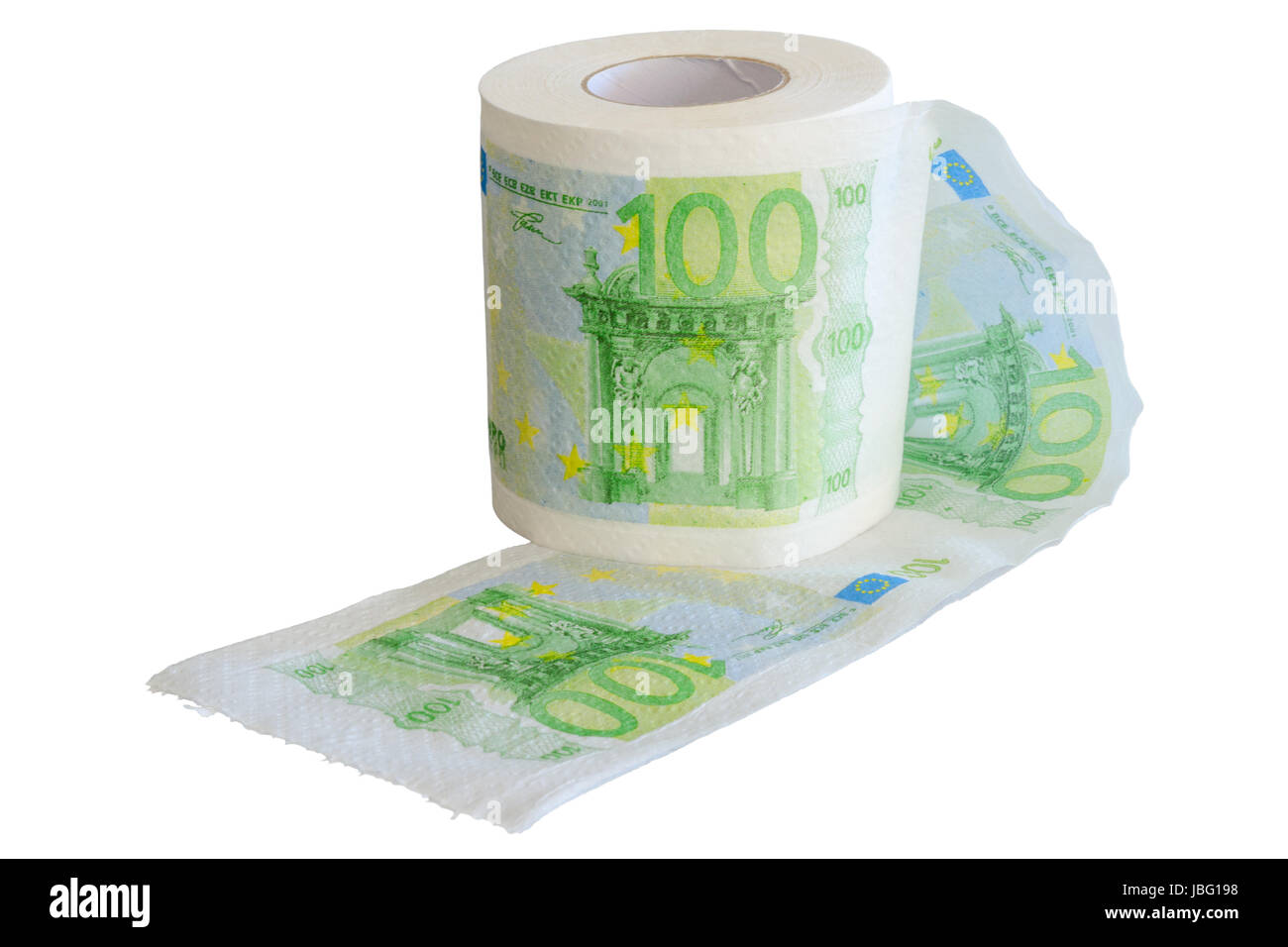 100 Euro billets imprimés sur le rouleau de papier toilettes isoler on  white Photo Stock - Alamy