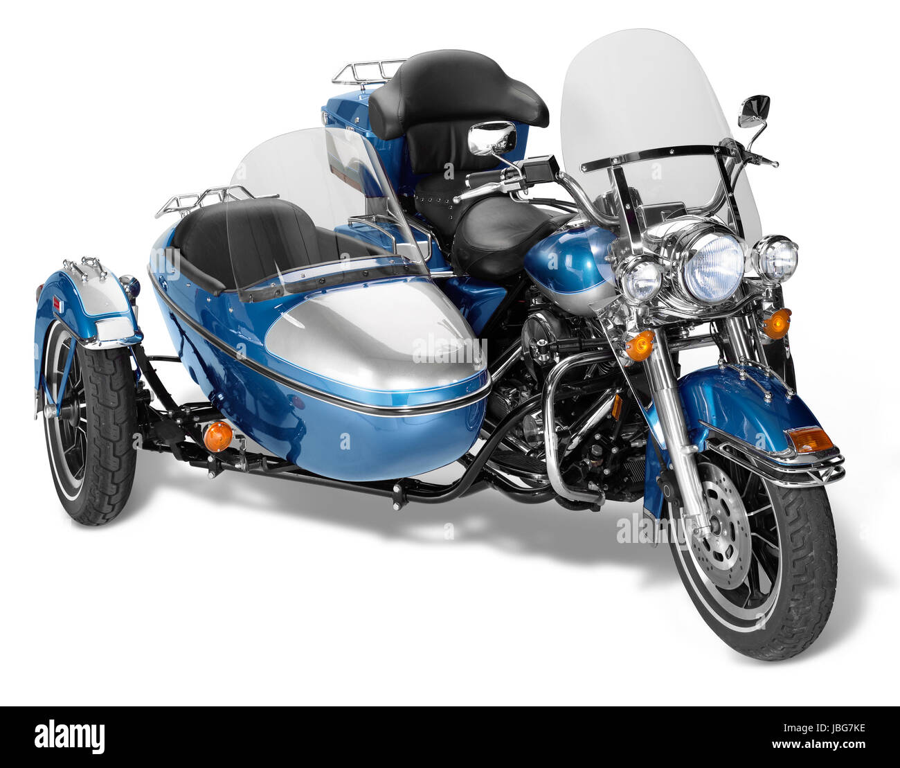 Vieille moto combinaison avec side-car en blanc retour Banque D'Images