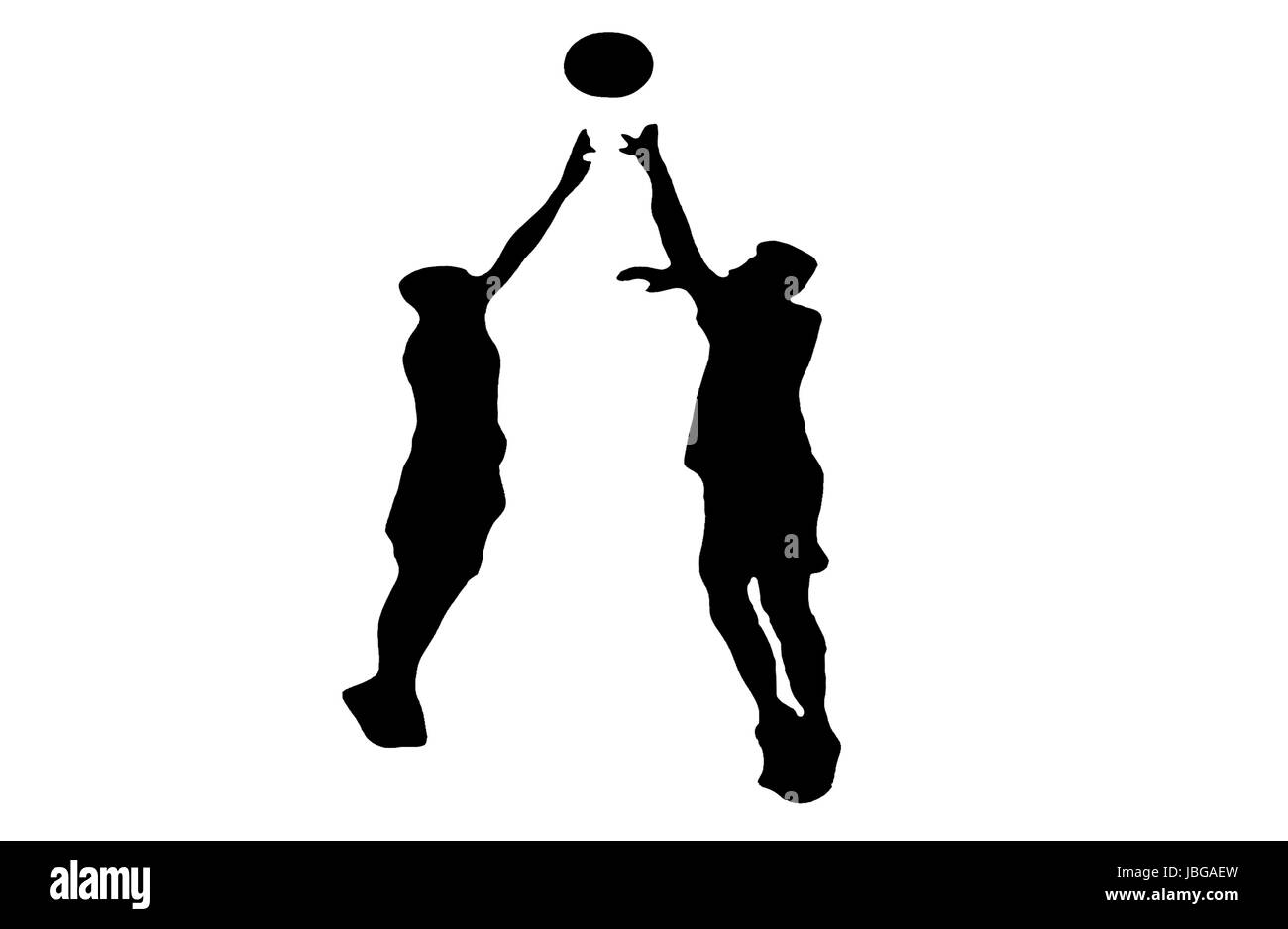 Silhouette of man playing basketball sur fond blanc Banque D'Images