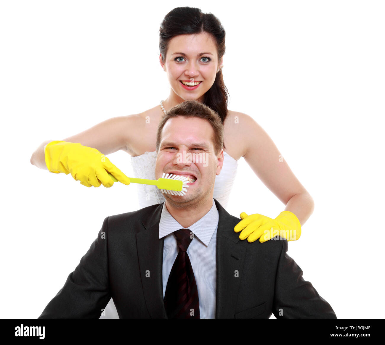 Concept idée d'émancipation. Drôle d'humour couple - femme tirant sur la  cravate d'un homme, dans l'intention de montrer sa domination, isolé Photo  Stock - Alamy