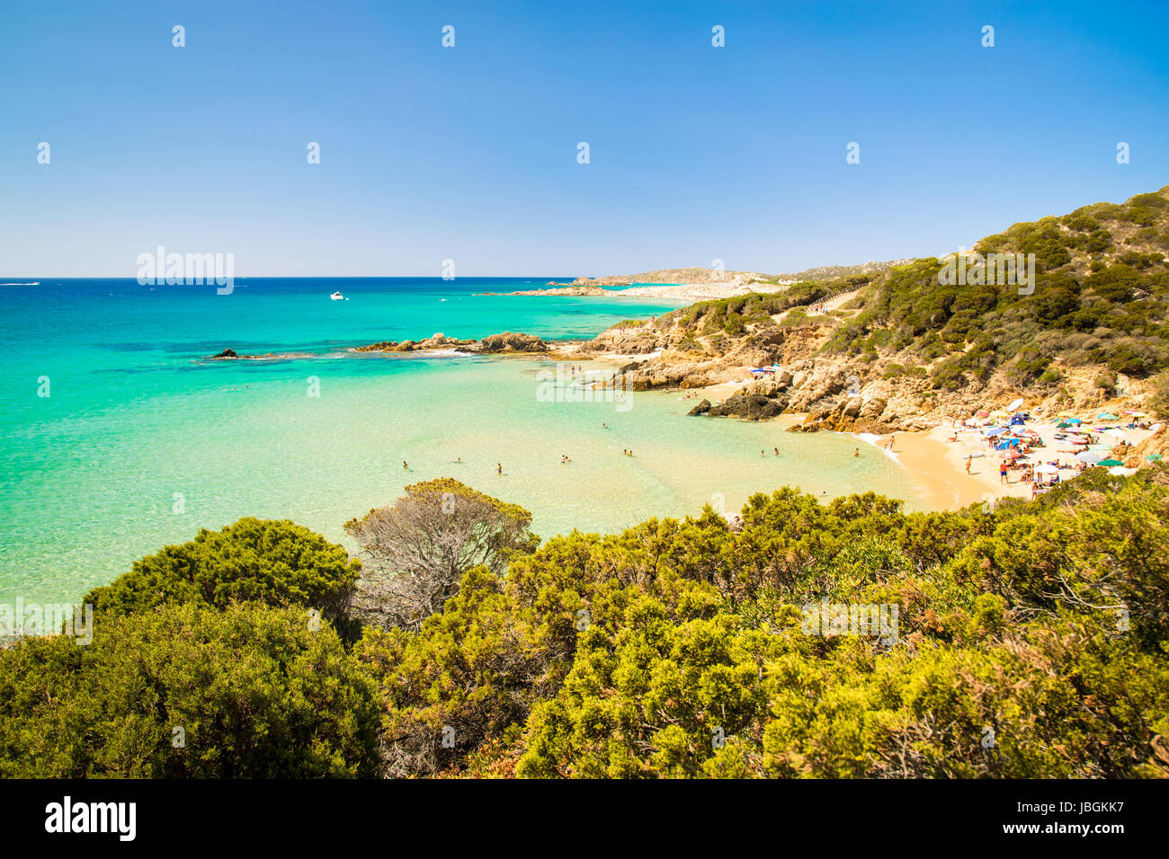 Panorama des merveilleuses plages de Chia, Sardaigne, Italie. Banque D'Images