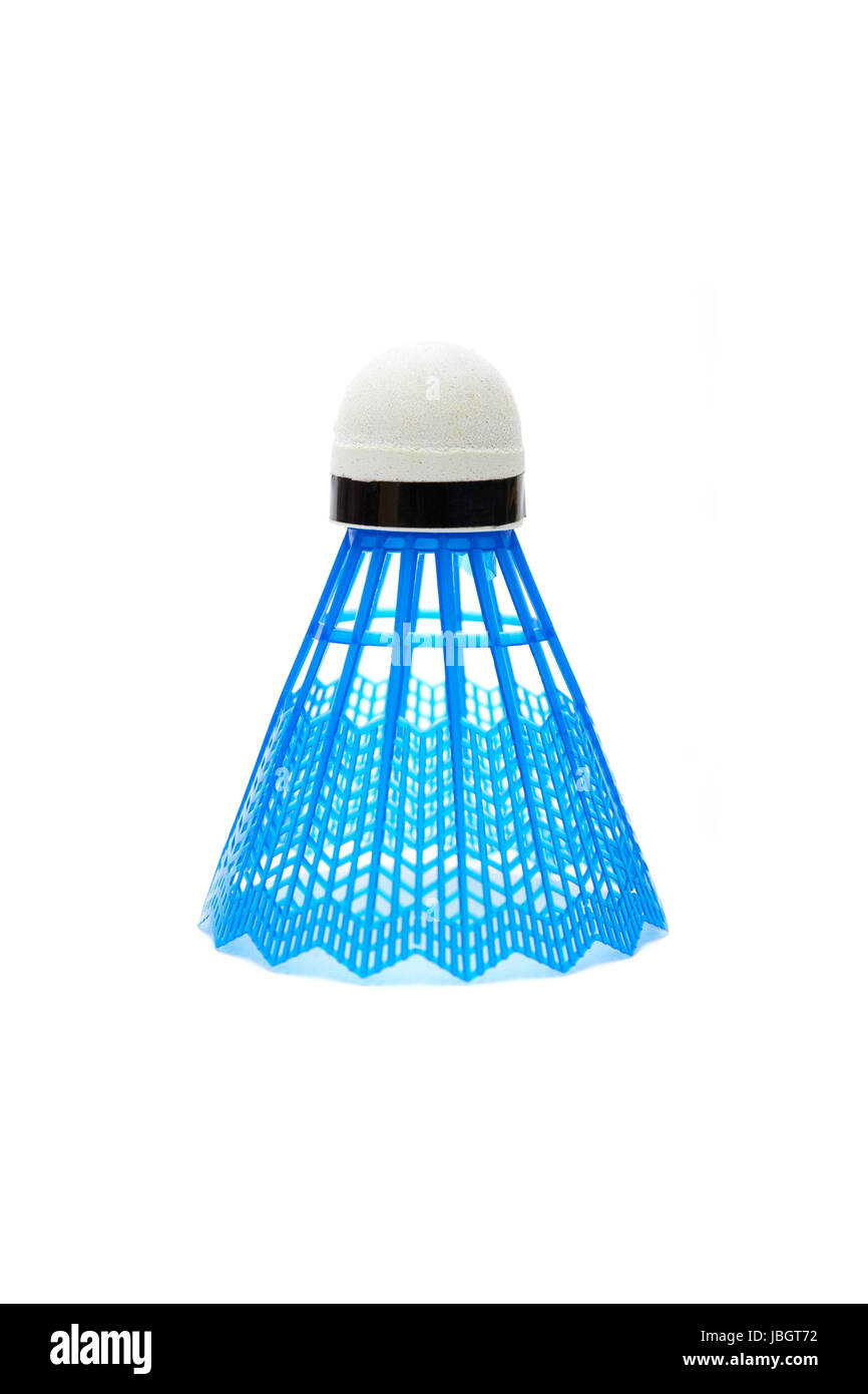 Le joueur de badminton bleu isolé sur fond blanc Banque D'Images