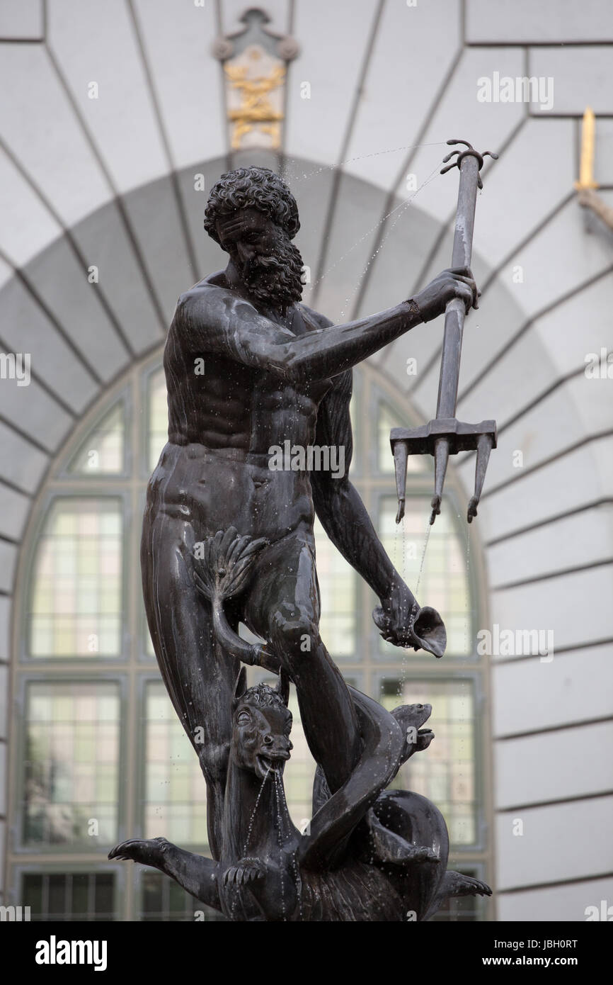 Détail de la statue d'Poseidonon à Gdansk, Pologne Banque D'Images