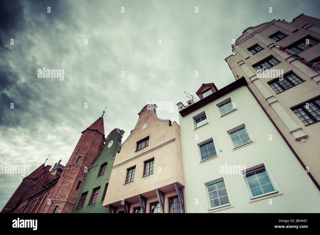 La Pologne, Gdansk, détail des maisons de la vieille ville. Banque D'Images