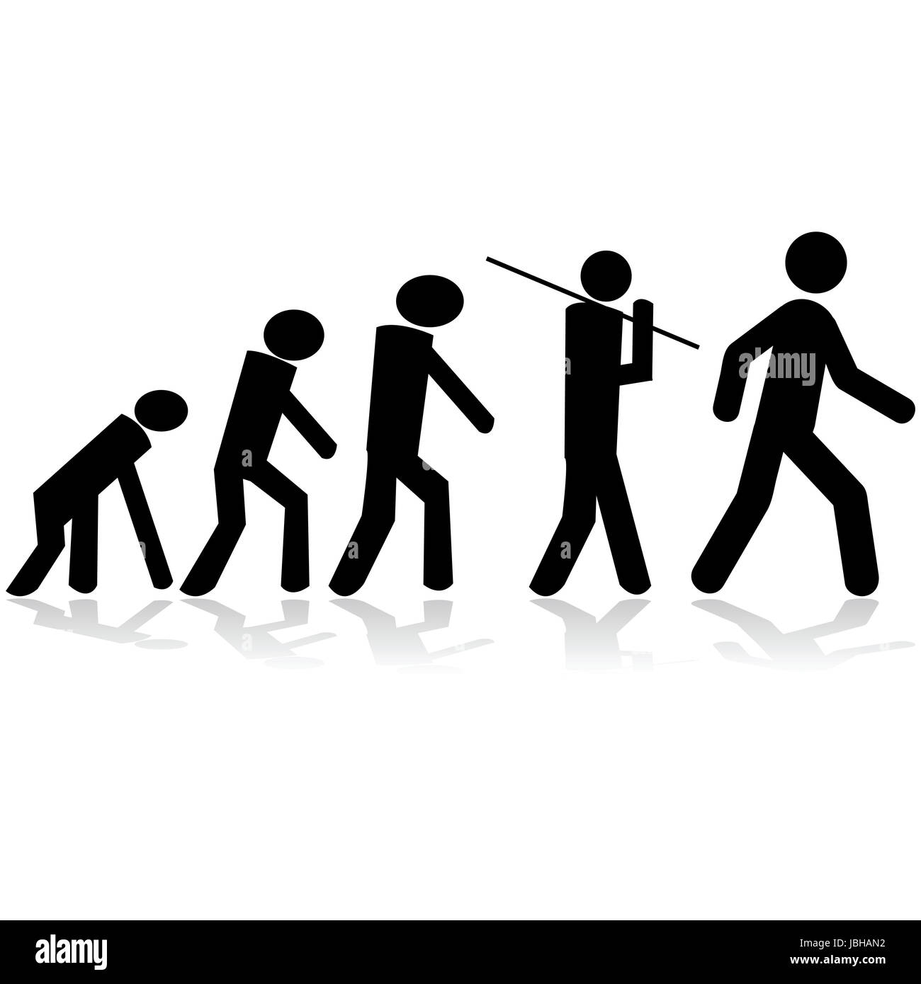 Concept illustration montrant l'évolution des chiffres de bâton d'un singe à un homme Banque D'Images Concept illustration montrant l'évolution des chiffres de bâton d'un singe à un homme Banque D'Images