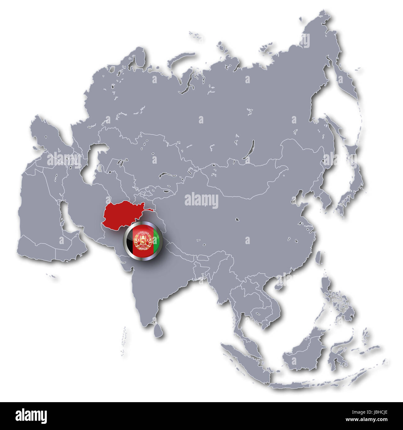 Carte d'Asie avec l'afghanistan Banque D'Images