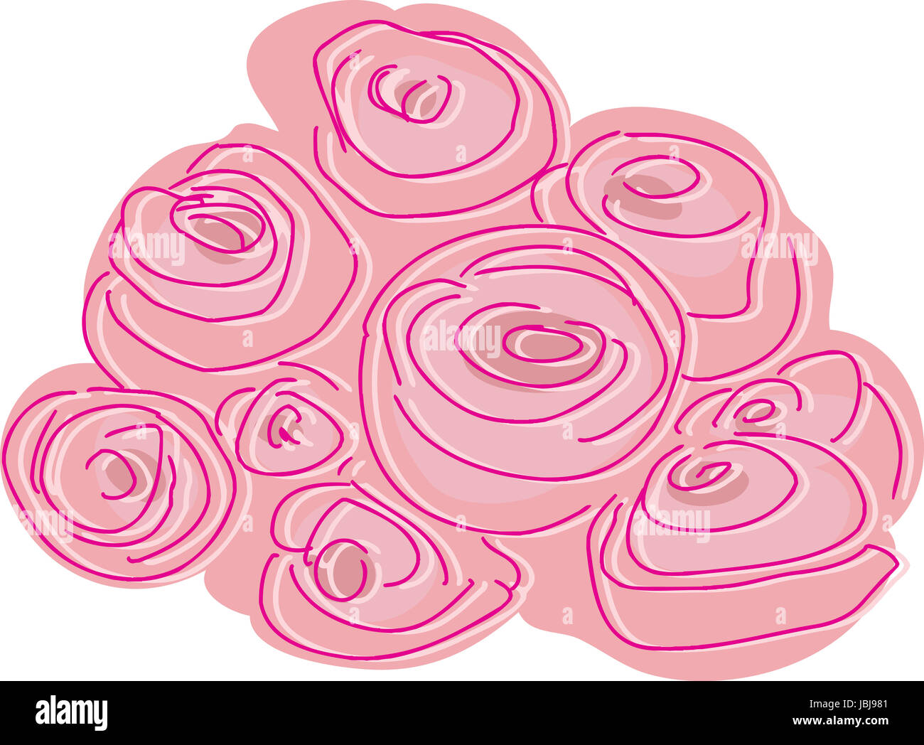 Doodle illustration d'un paquet de roses roses Banque D'Images