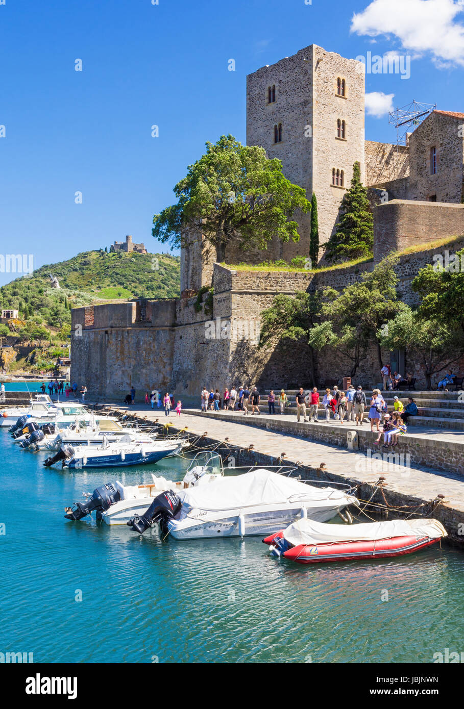 Le Château Royal donnant sur le petit port de Collioure, Côte Vermeille, France Banque D'Images