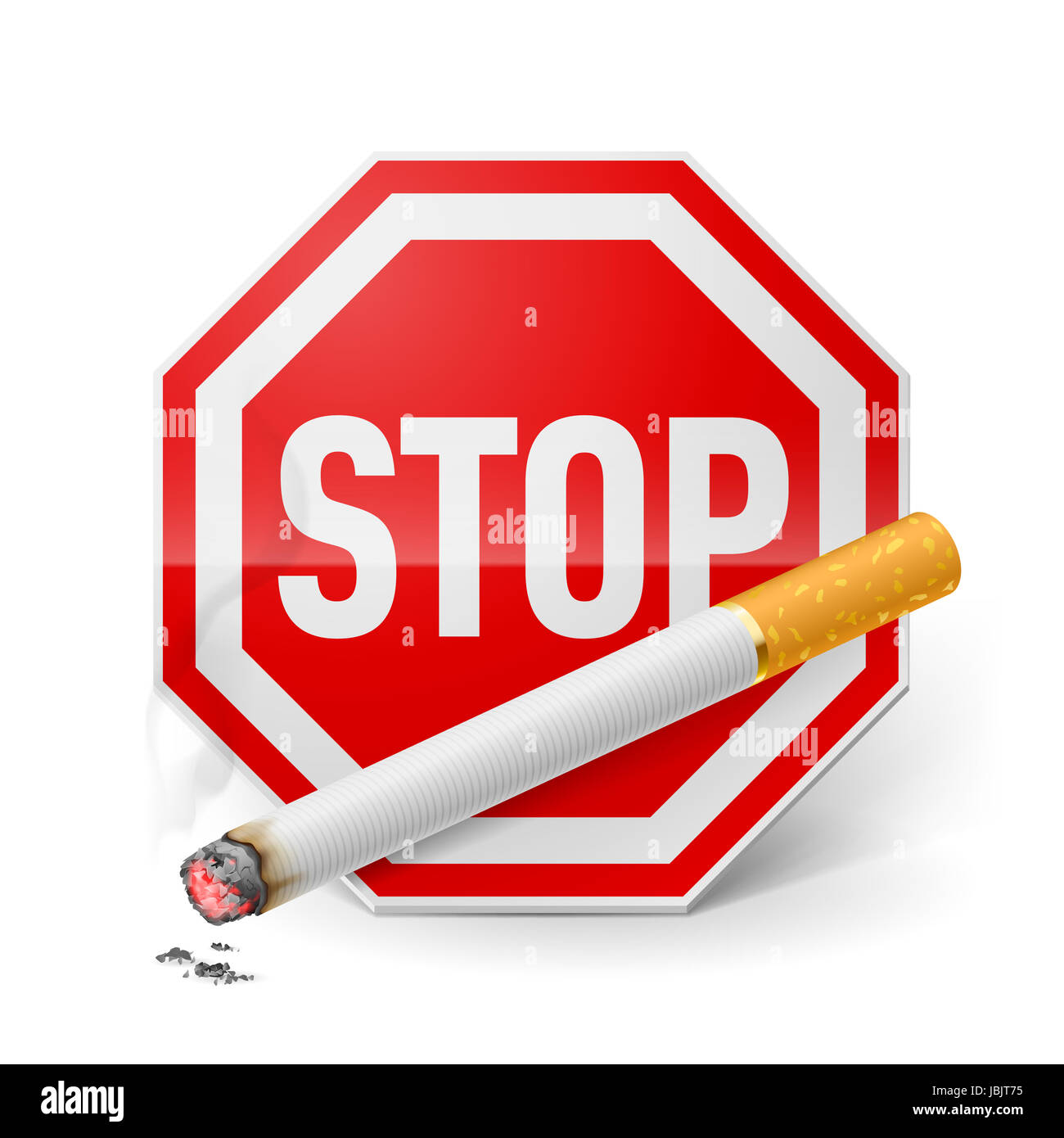 Stop rouge avec la cigarette comme appel d'arrêter de fumer Photo Stock