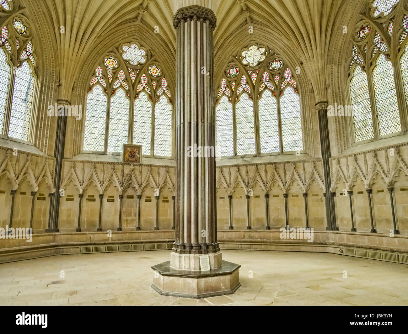 8 juin 2017 : Wells, Somerset, Angleterre - la salle capitulaire de la cathédrale de Wells, une structure octaédrique achevé en 1306. Banque D'Images