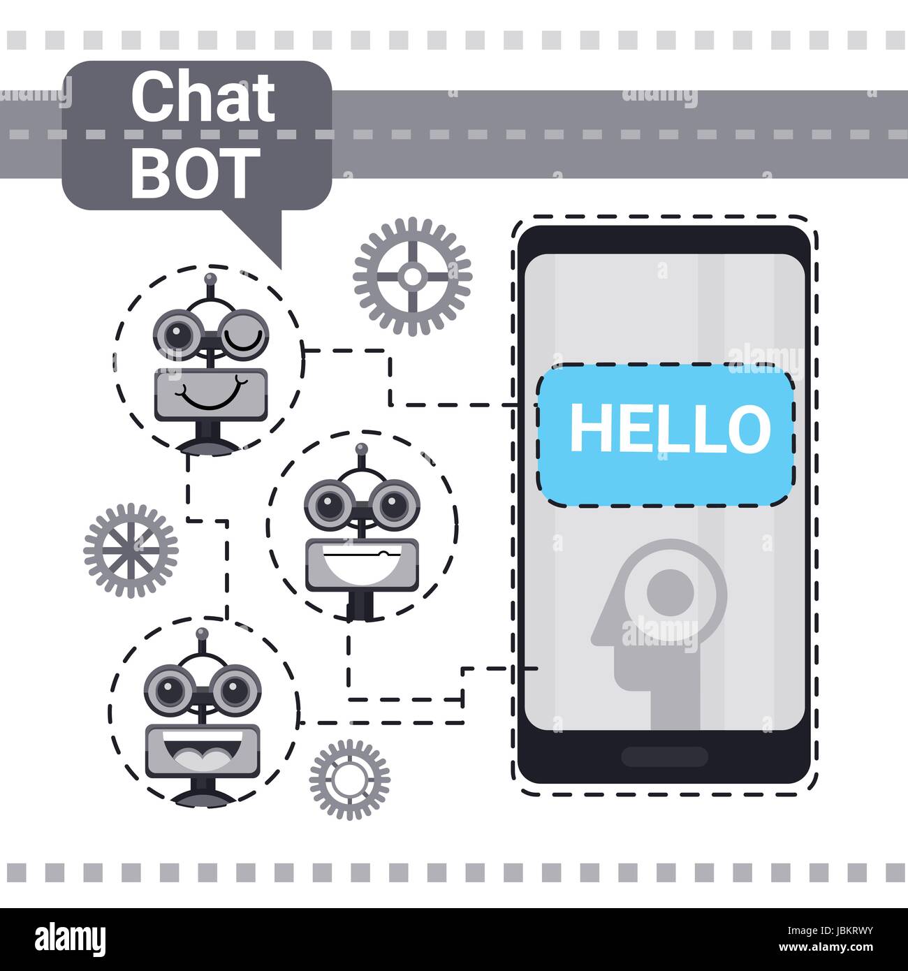 Free Chat Bot, Robot l'assistance virtuelle Élément de site Web ou applications mobiles, concept d'Intelligence Artificielle Illustration de Vecteur