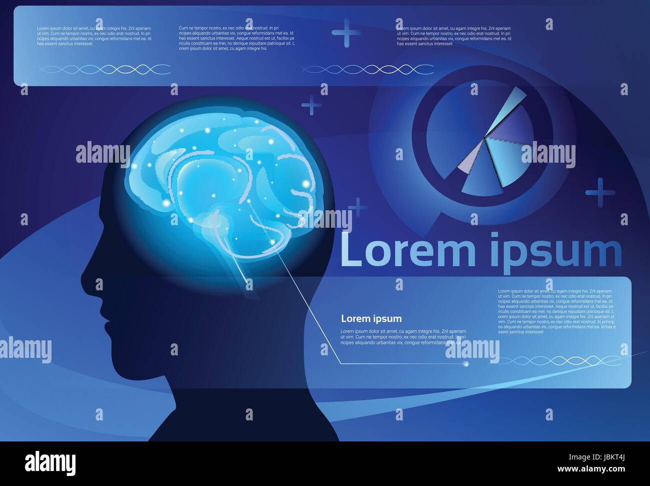 L'activité des neurones du cerveau mâle Infographie, pensée médecine Intelligence Concept Banner With Copy Space Illustration de Vecteur