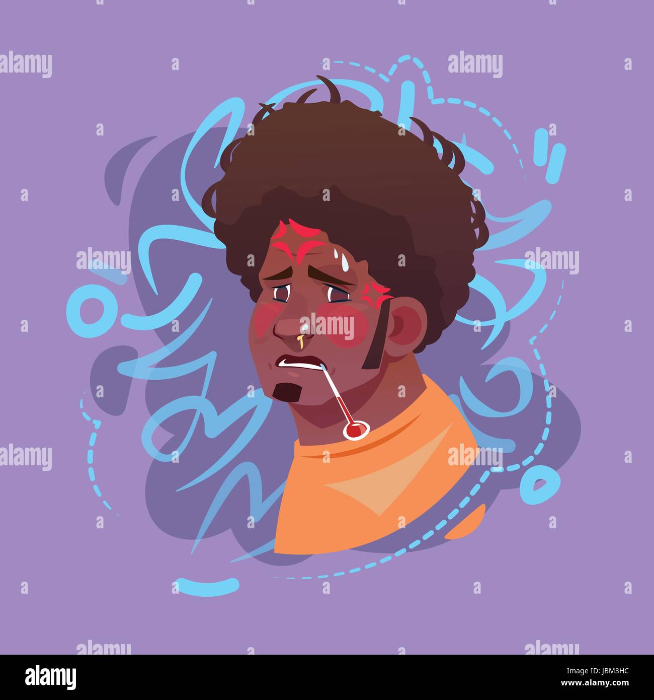 L'icône de profil mâle arabe émotion Avatar, Musulman Portrait Caricature Visage Fièvre Nausées Illustration de Vecteur
