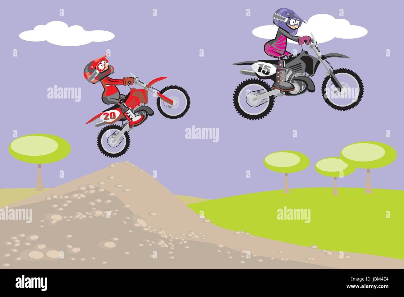 Le Coureur de motocross dans la voie de la poussière. Style de dessin animé.  Vector illustration conceptuelle à propos de sport Racer Motocross Motocross.dans  la voie de la poussière. Style Cartoon Image
