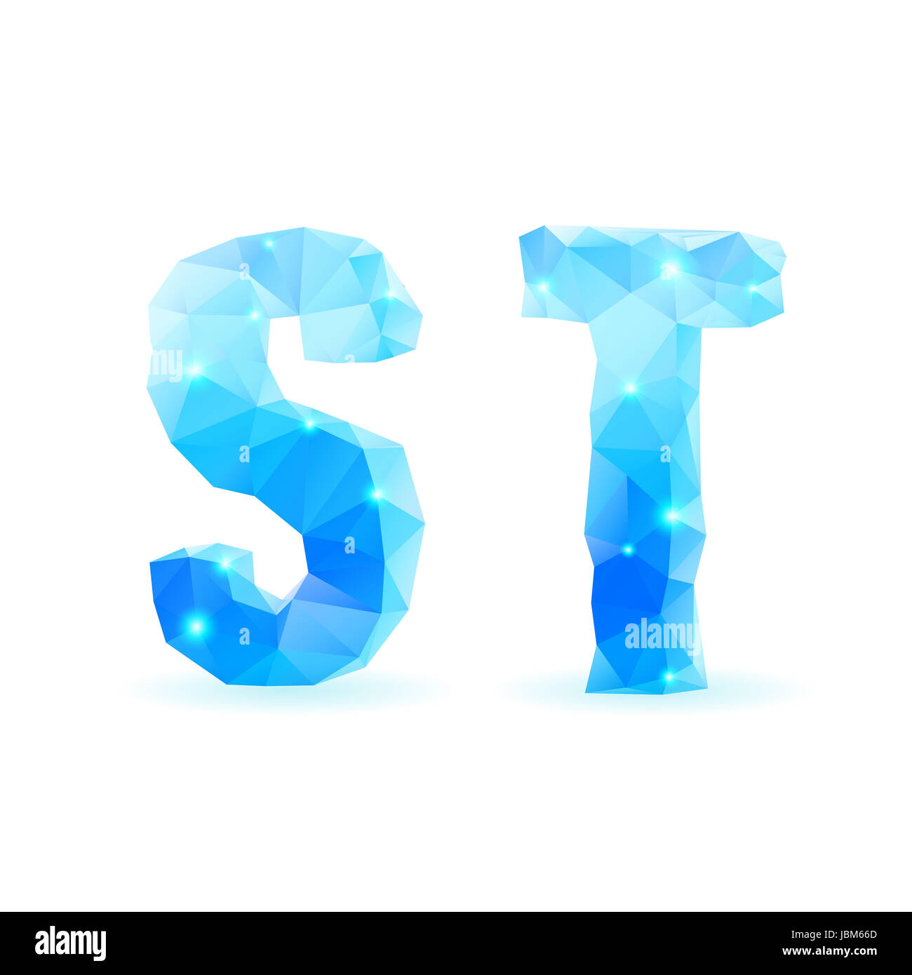 Bleu brillant font polygonal. Style Crystal S et T lettres Banque D'Images