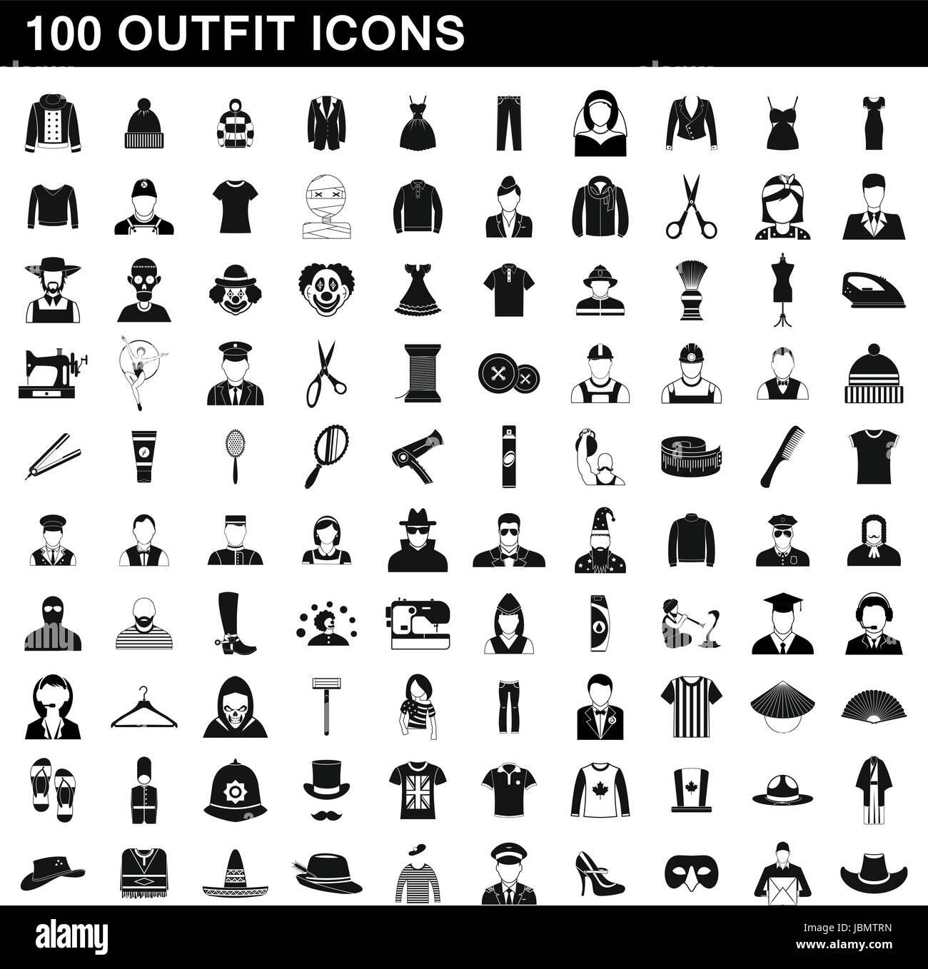 100 outfit icons set, le style simple Illustration de Vecteur