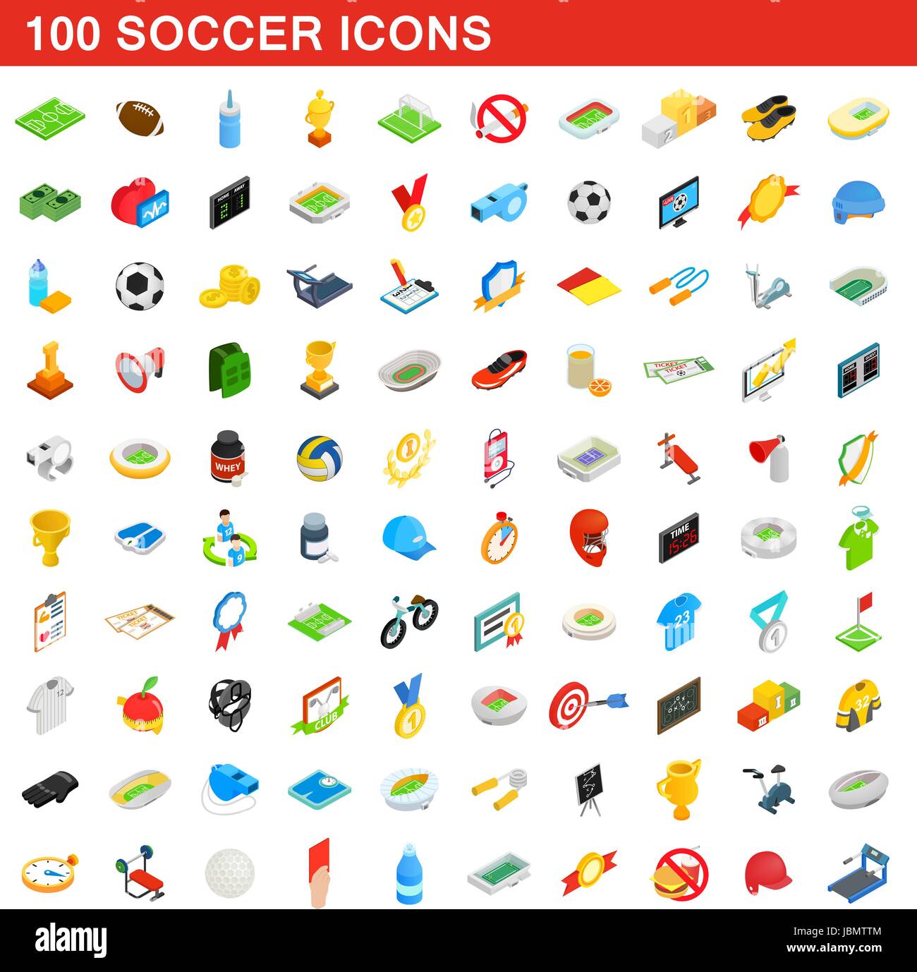 100 icônes de soccer, jeu de style 3D isométrique Illustration de Vecteur