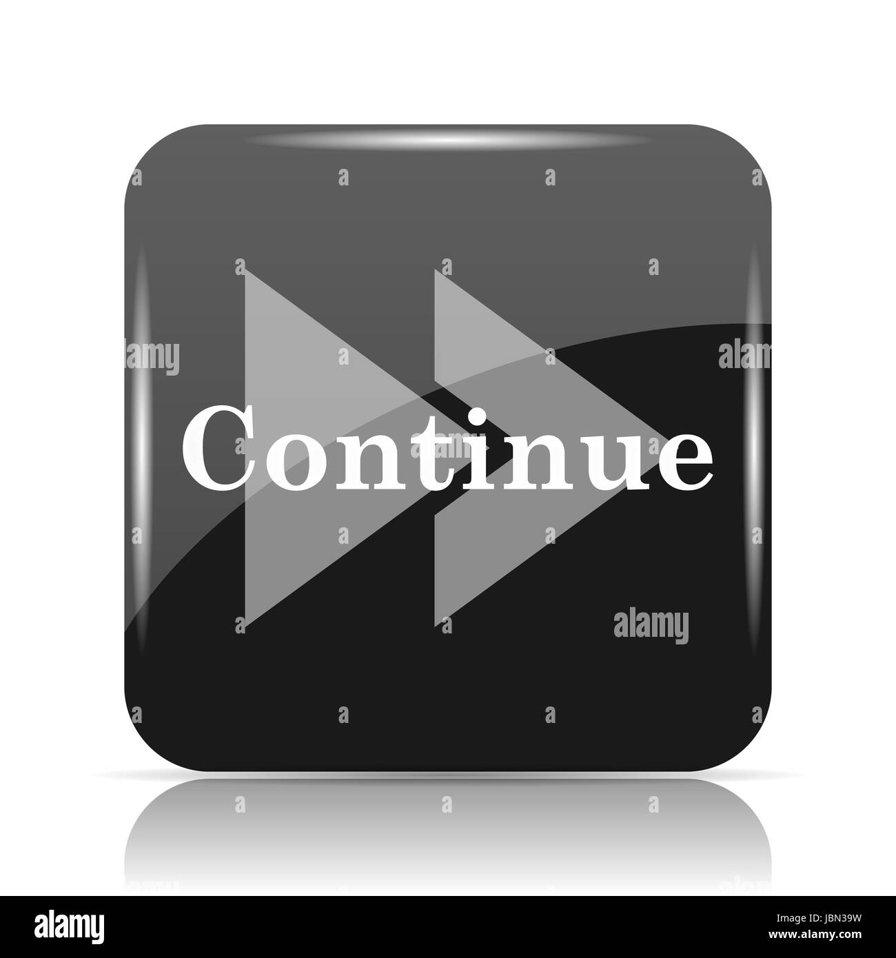 L'icône de continuer. Bouton Internet sur fond blanc. Banque D'Images