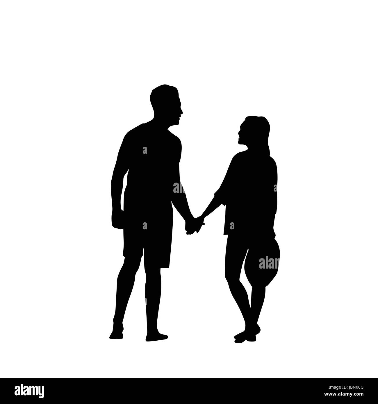 Silhouette noire Romantic Couple Holding Hands Full Length Isolated ...