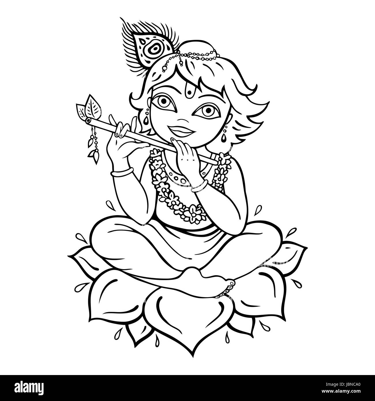 Dieu hindou Krishna. Vector illustration dessiné à la main. Banque D'Images