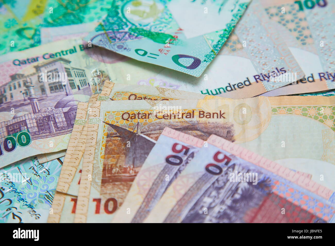Papier-monnaie, Qatari riyal, gros plan Banque D'Images