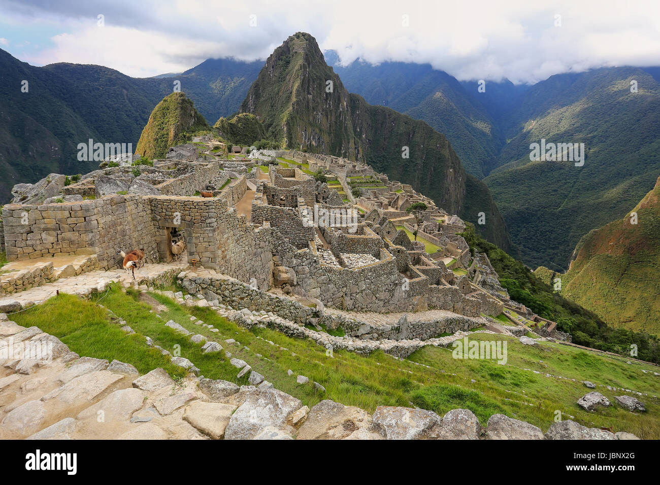 Citadelle Inca de Machu Picchu au Pérou. En 2007 Machu Picchu a été voté l'un des sept nouvelles merveilles du monde. Banque D'Images