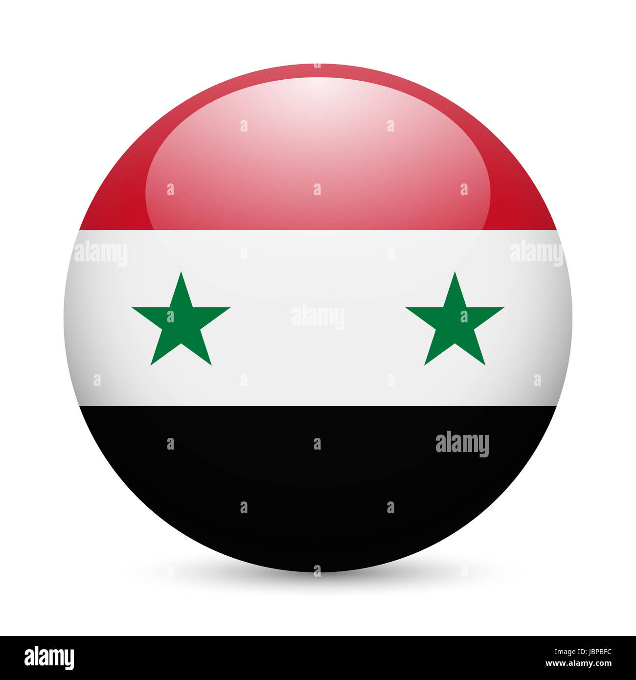 Drapeau de la Syrie comme icône brillant rond. Bouton avec drapeau syrien Banque D'Images