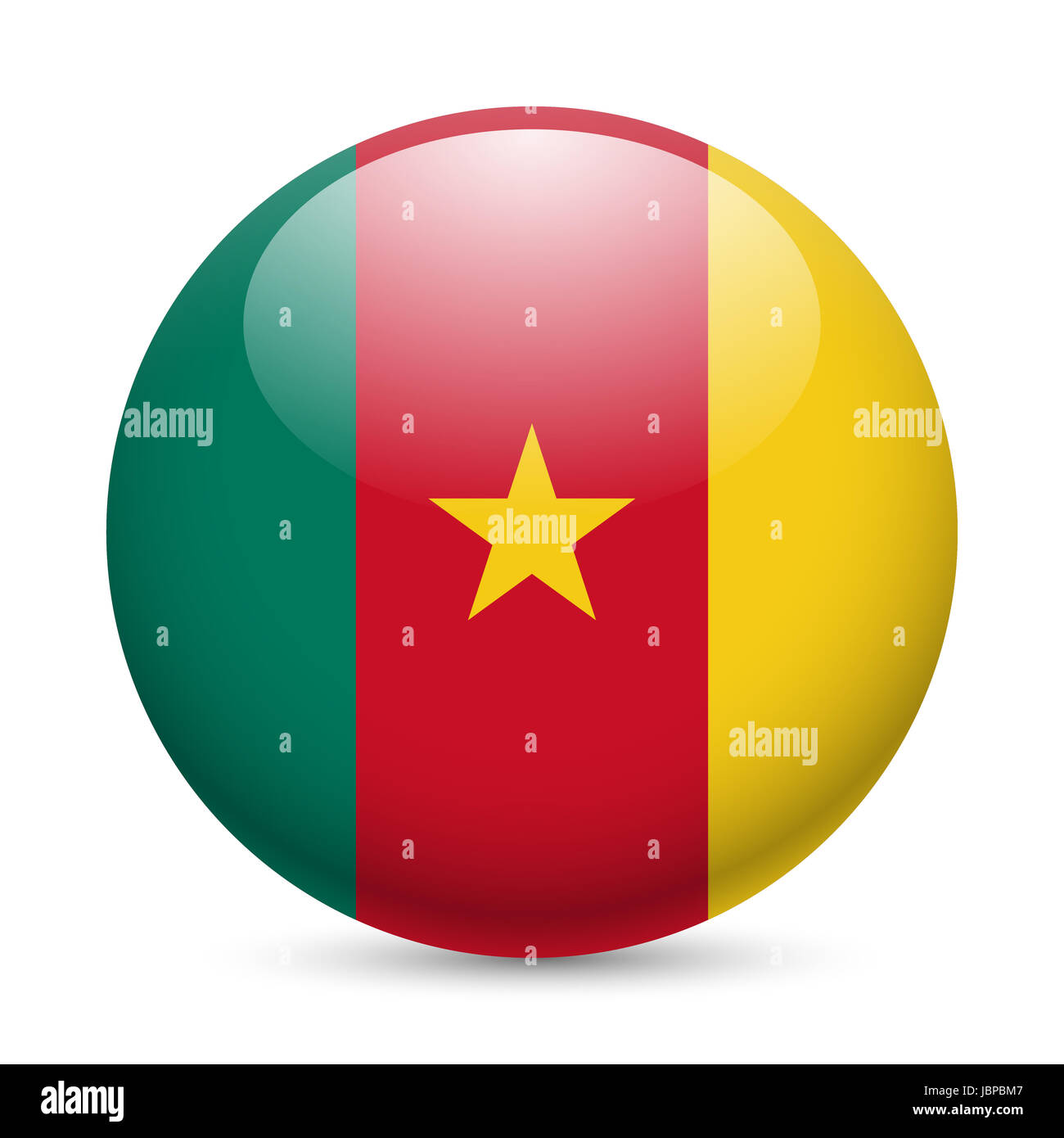 Pavillon du Cameroun comme icône brillant rond. Bouton avec drapeau camerounais Banque D'Images