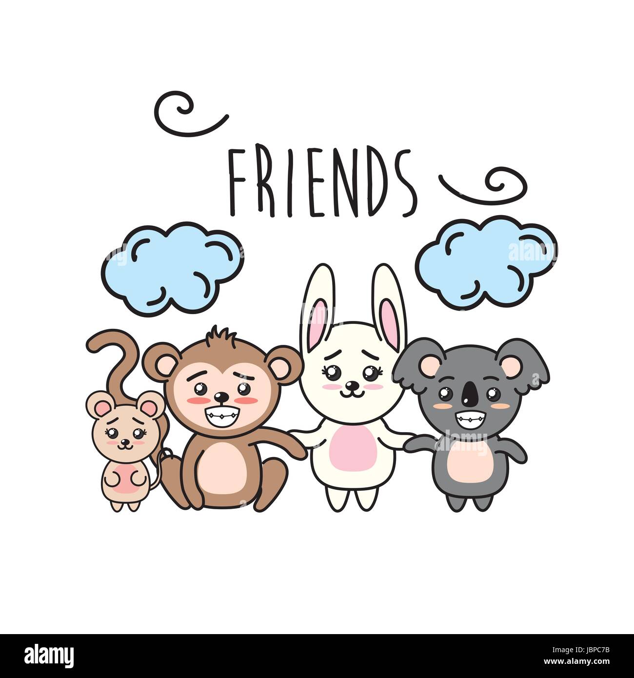 Cute animal amis avec les mains ensemble walking Illustration de Vecteur
