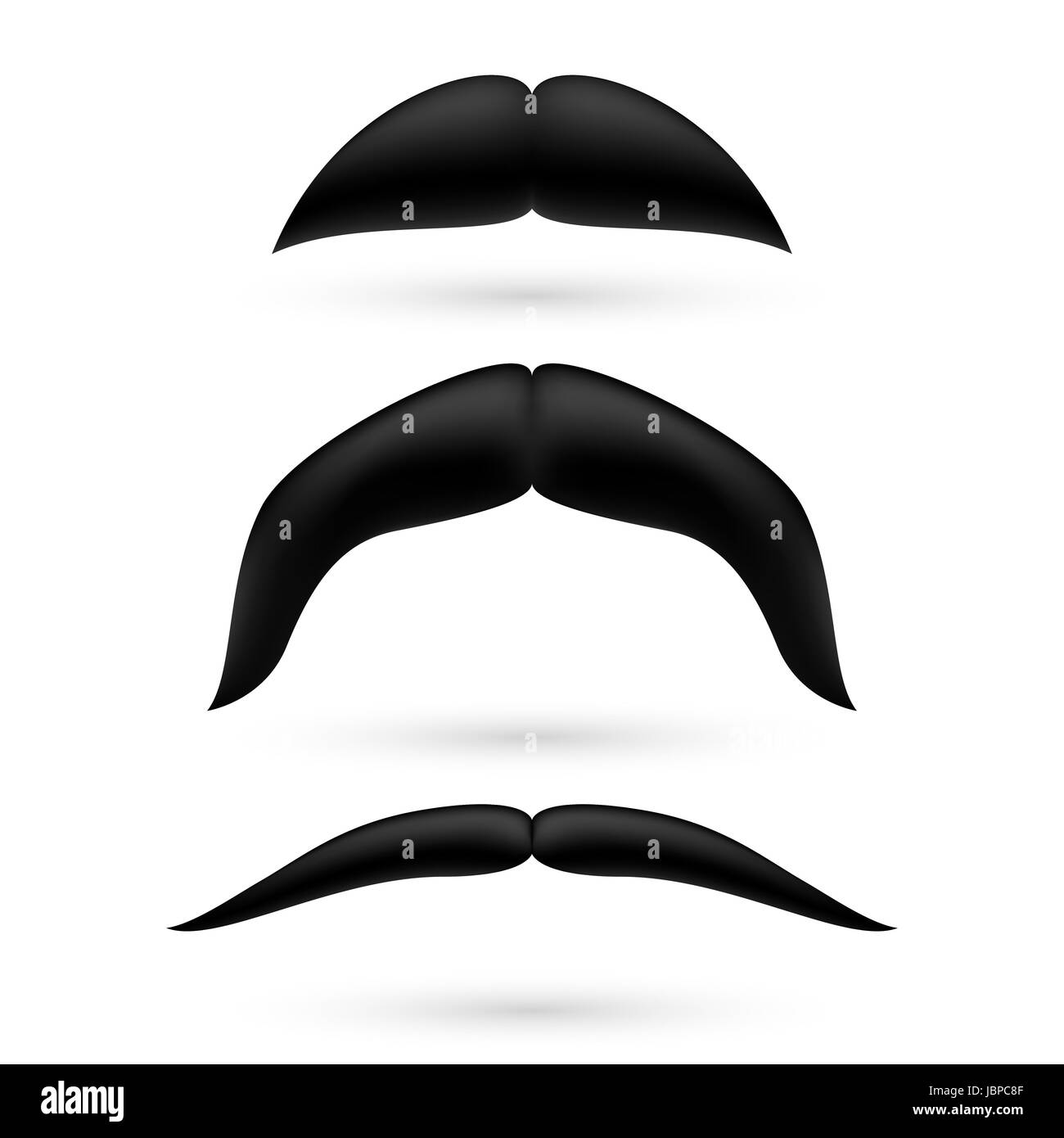 Un ensemble de trois moustache noire sur fond blanc. Banque D'Images