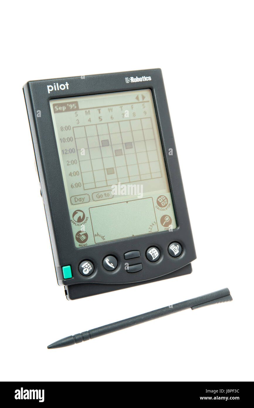PDA Pilot 1000 1996 publié par Palm Inc filiale U.S. Robotics ou avec stylet Palm Pilot aka aka PalmPilot Palm-Pilot Banque D'Images
