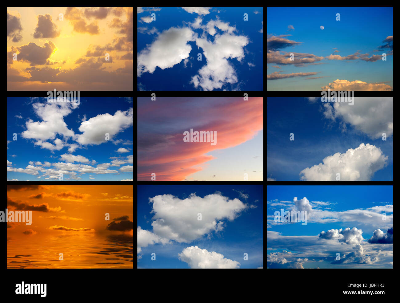 Collage de nombreuses images de ciel avec des nuages Banque D'Images