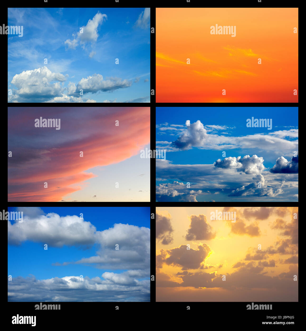 Collage de plusieurs images avec Ciel et nuages Banque D'Images