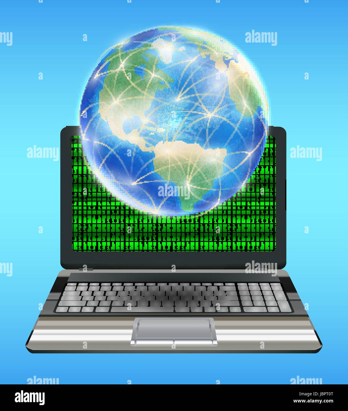Globe terrestre avec la ligne réseau flottant sur ordinateur portable Illustration de Vecteur
