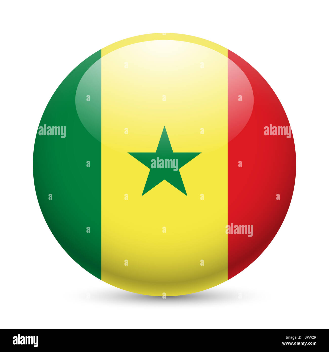 Pavillon du Sénégal comme icône brillant rond. Bouton avec pavillon sénégalais Banque D'Images
