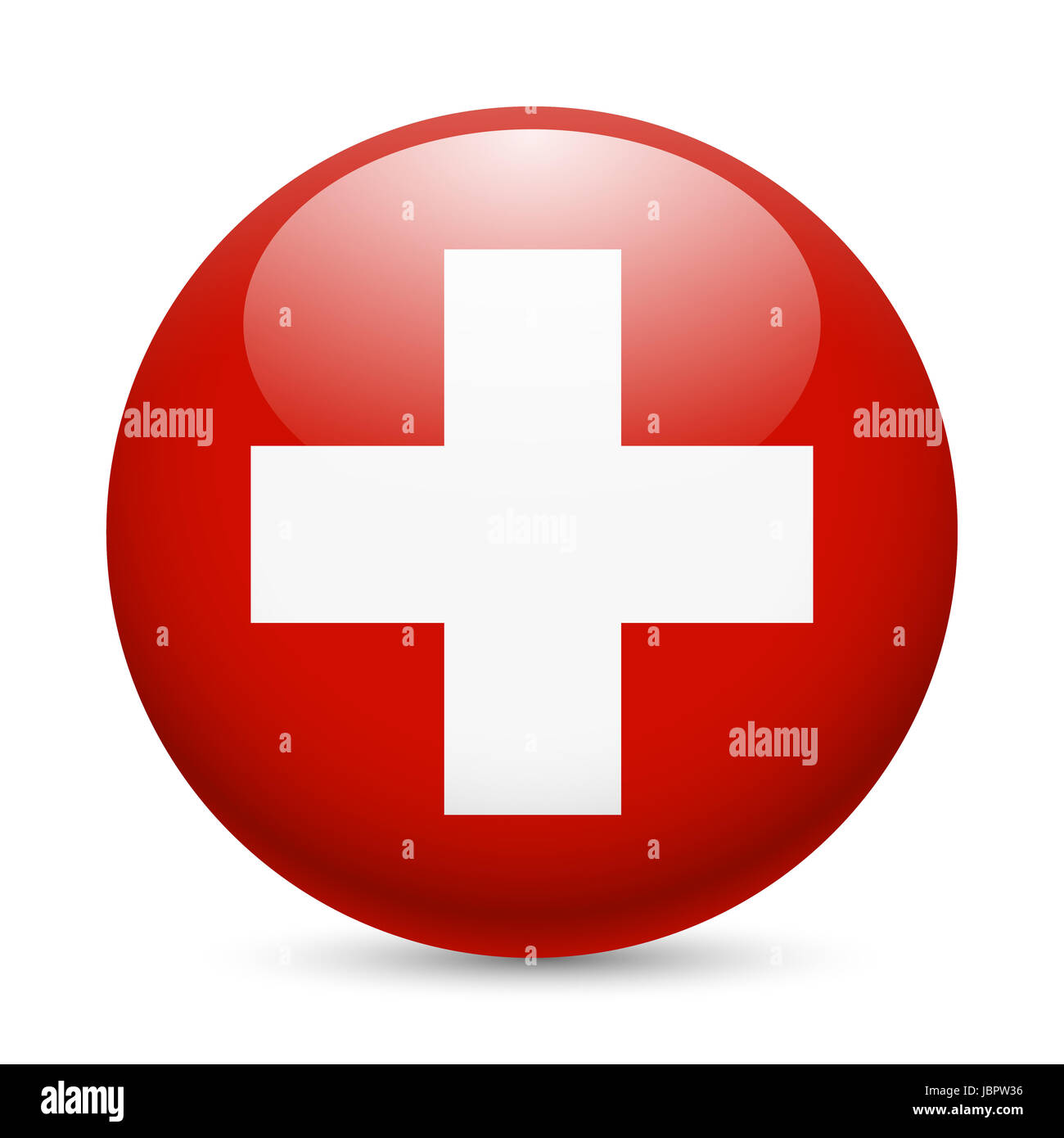 Drapeau de la Suisse en tant que brillant toute l'icône. Bouton avec drapeau suisse Banque D'Images