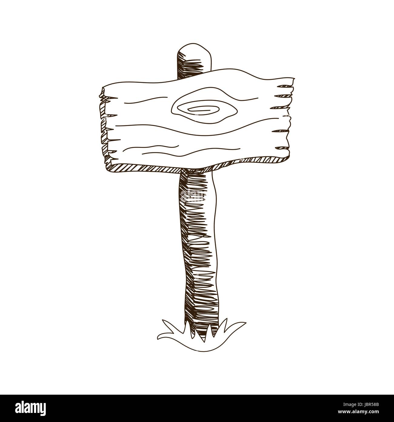 Forme carrée en bois vierge de signe de message. Croquis dessinés à la main, style vector roadsign. Illustration de Vecteur