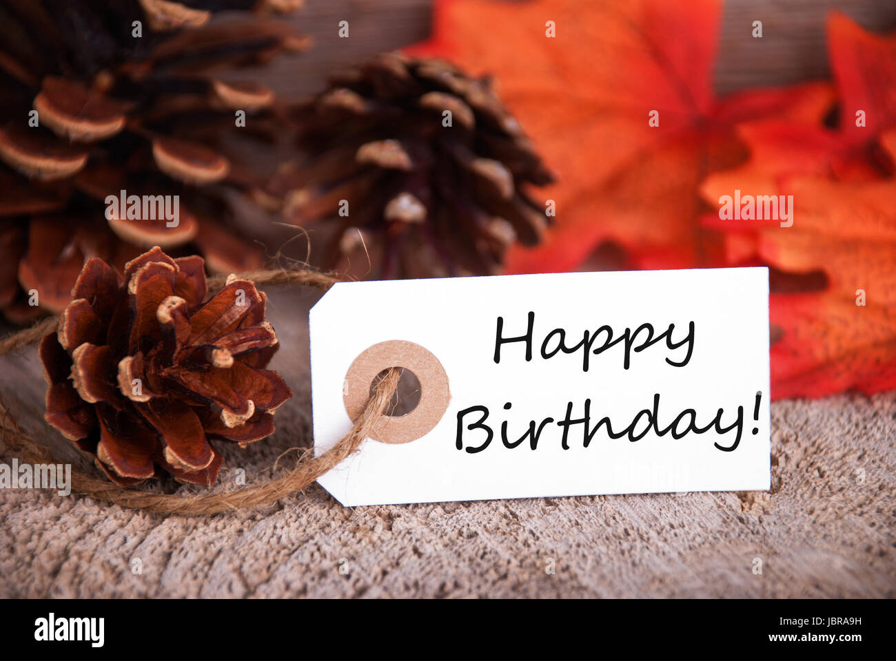 Arriere Plan De L Automne Avec Une Etiquette Avec Joyeux Anniversaire Sur Elle Photo Stock Alamy