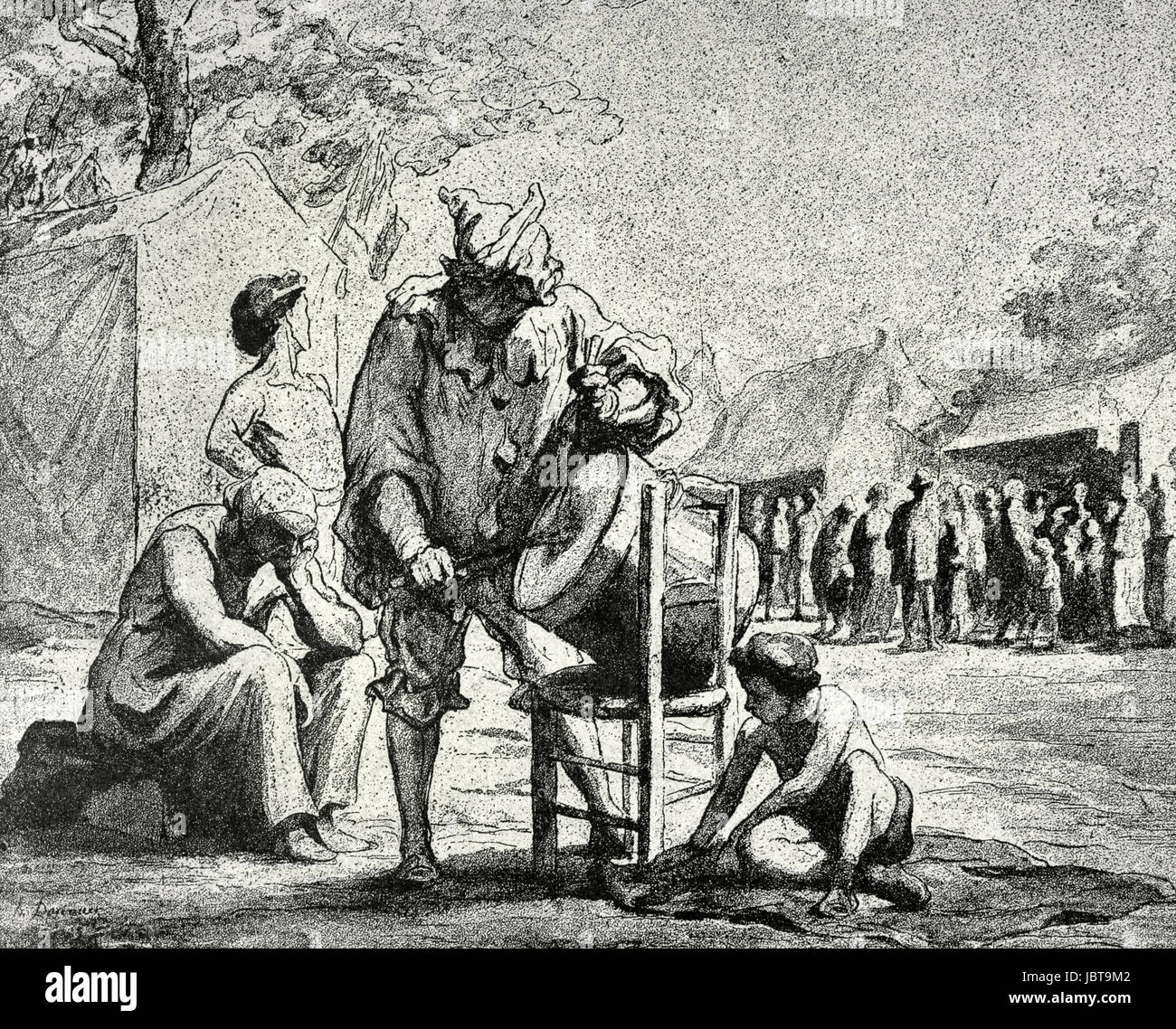 Honoré Daumier (1808-1879). Peintre, dessinateur et sculpteur. Les acrobates (Des Saltimbanques). La gravure. 'La Ilustracion Iberica', 1886. Banque D'Images