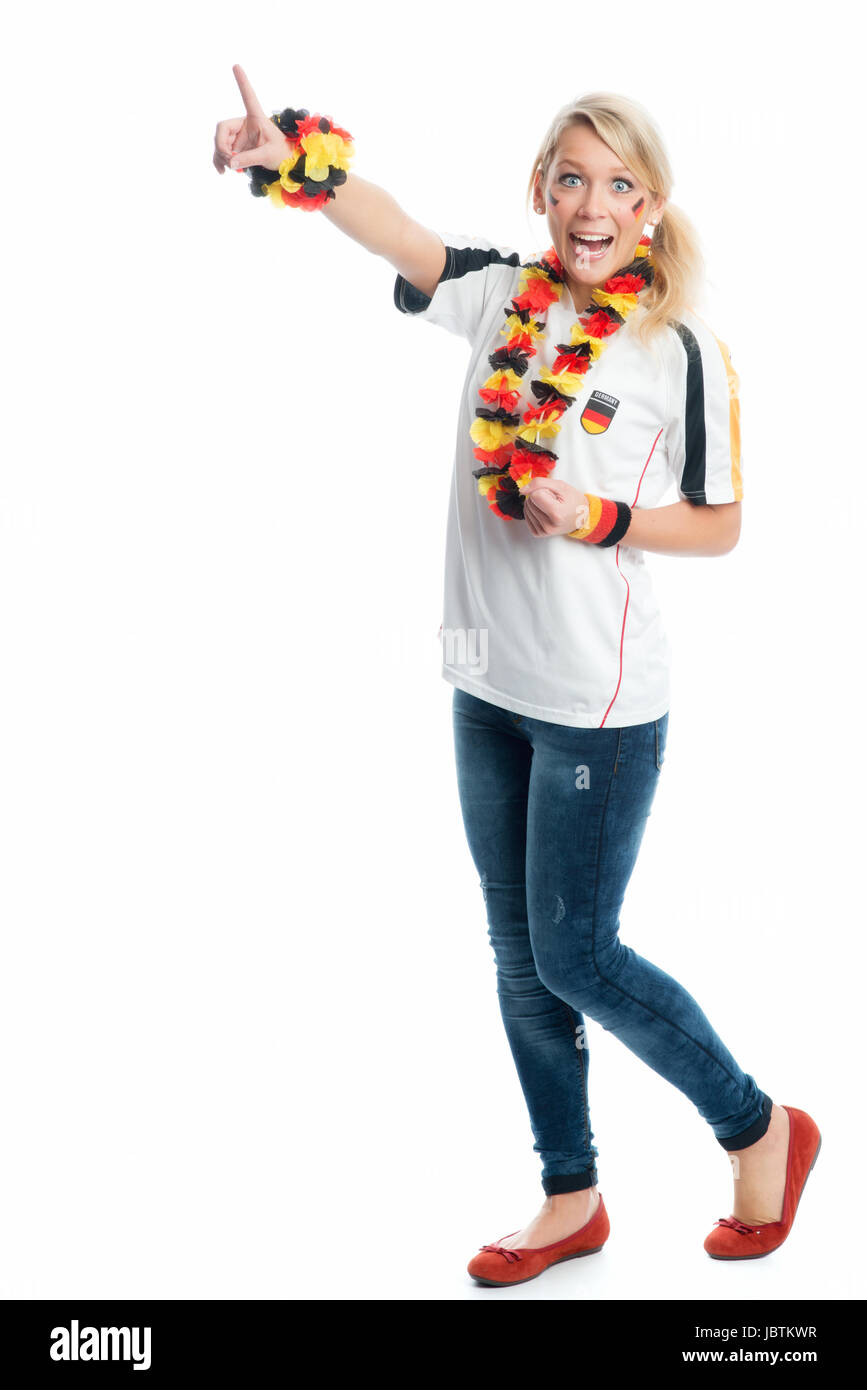 Femme blonde football fan Banque D'Images