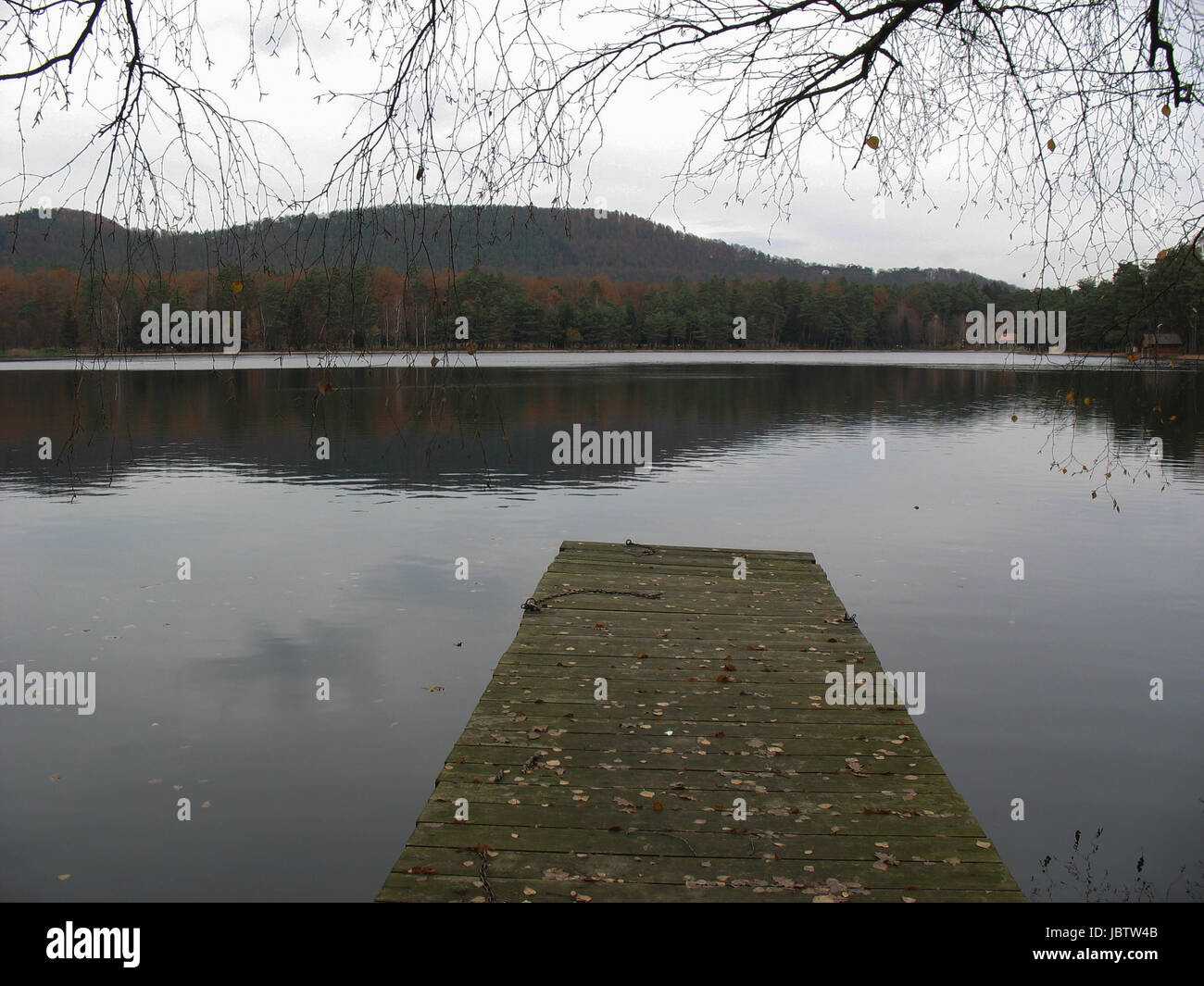 Ponton en bois et lac dans les Vosges en hiver Banque D'Images