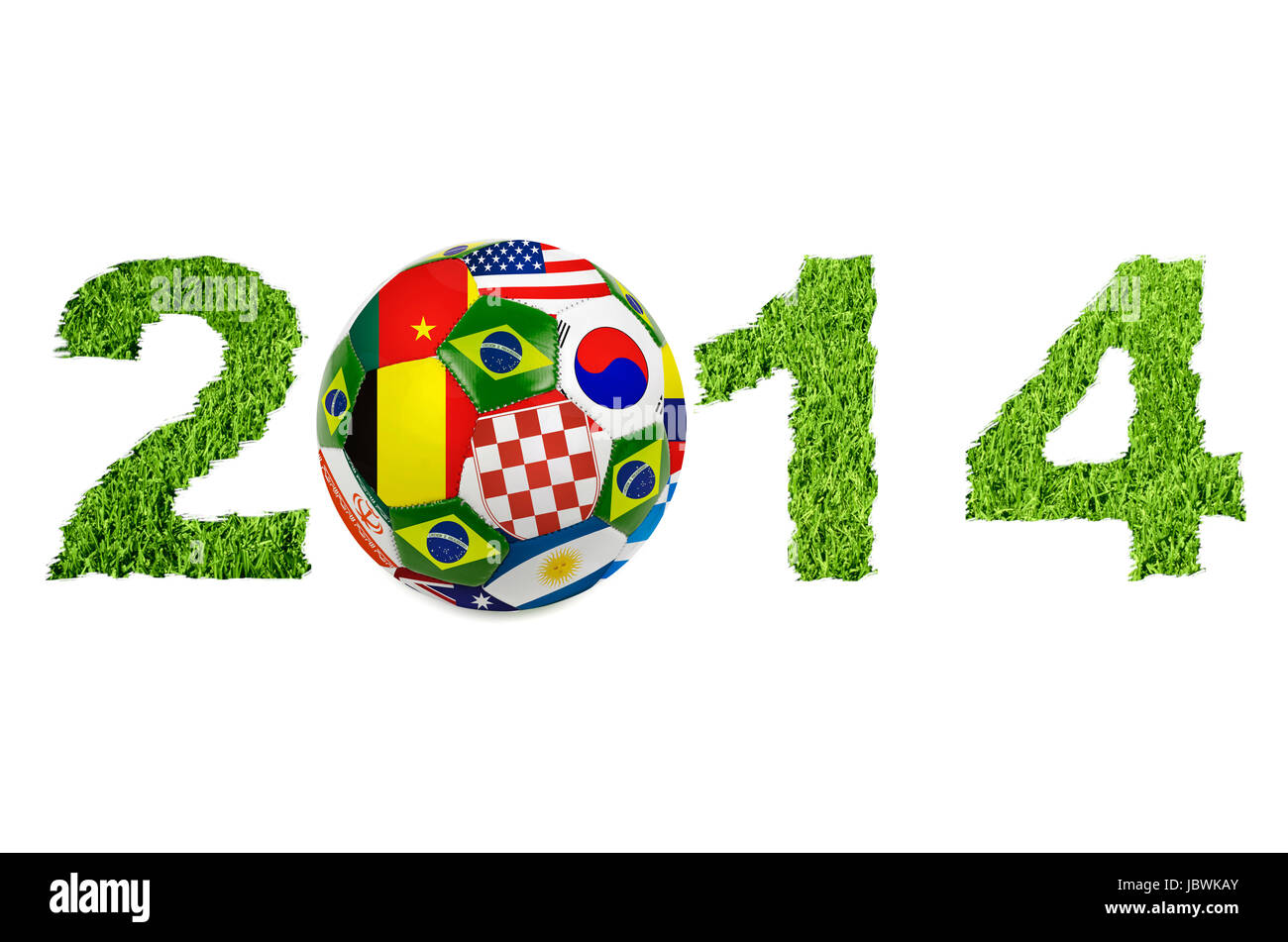 Texte de 2014 avec ballon de soccer on white Banque D'Images